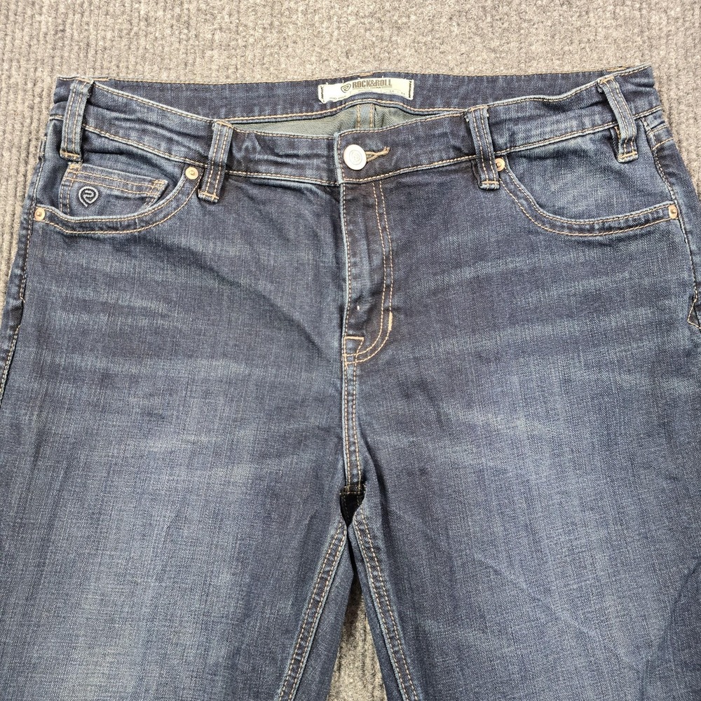 Rock & Roll Denim Jeans Womens 34x34 Blue Mid Rise Riding Bootcut‎ Stretch 35x33